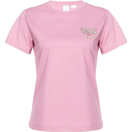 Vogel-Logo besticktes T-Shirt , Damen, Größe: M - pinko - Modalova