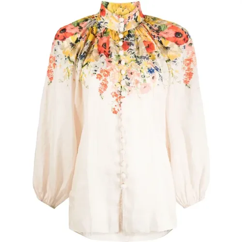 Floral Print White Shirt , female, Sizes: M, XS, L, S - Zimmermann - Modalova
