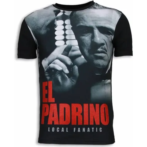 El Padrino Face Rhinestone - Herren T-Shirt - 6162 , Herren, Größe: M - Local Fanatic - Modalova