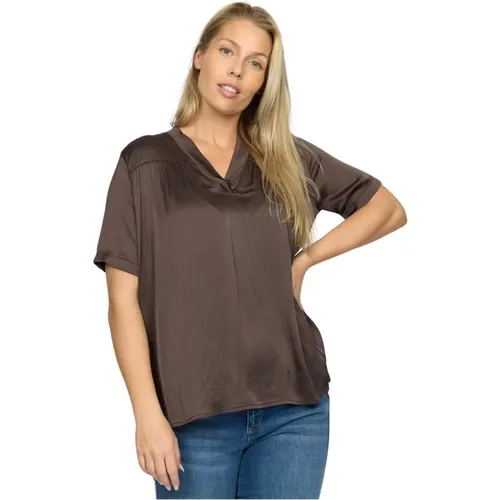 Braune Bluse mit Rüschen-Details , Damen, Größe: S - 2-Biz - Modalova