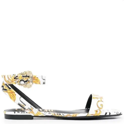 White Low Sandals with Barocco Print - Size 40 , female, Sizes: 5 UK - Versace Jeans Couture - Modalova