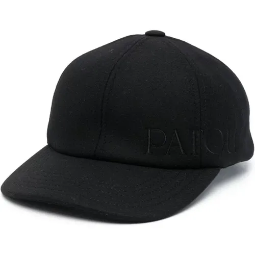Schwarze Wollmütze mit gesticktem Logo - Patou - Modalova