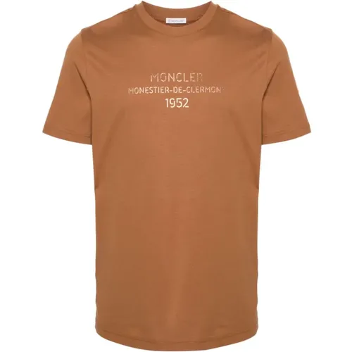 Braunes Logo-Print Crew Neck T-Shirt , Herren, Größe: 2XL - Moncler - Modalova