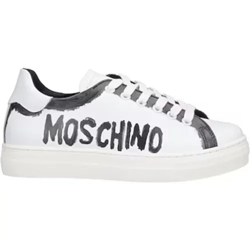 Weiße Lederschuhe für Kinder mit zweifarbigem Logo - Moschino - Modalova