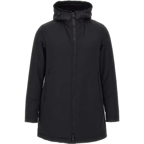 Schwarze Parka Jacke mit Kunstpelz Futter - Herno - Modalova