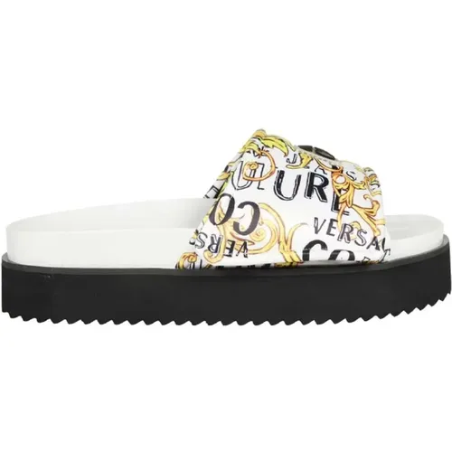 Weiße Satin Logo Couture Slider - Größe 38 , Damen, Größe: 39 EU - Versace Jeans Couture - Modalova