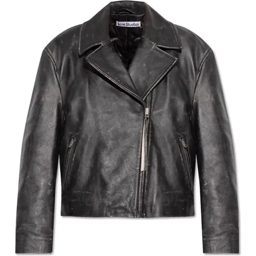 Leather jacket with a vintage effect , female, Sizes: 2XS - Acne Studios - Modalova