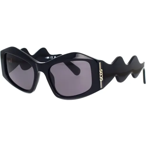 Geometrische schwarze Sonnenbrille mit welligen Armen , unisex, Größe: 54 MM - Gcds - Modalova