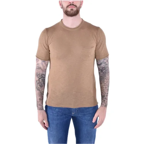 Braunes Baumwoll-Rundhals-T-Shirt , Herren, Größe: XL - Blauer - Modalova