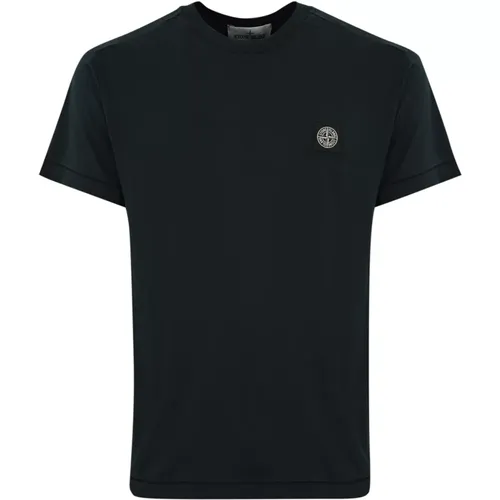 Blau Baumwoll T-shirt Logo Herz , Herren, Größe: L - Stone Island - Modalova