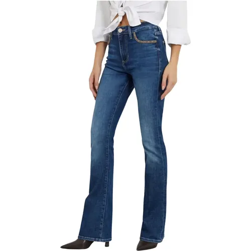 Blaue Baumwollmischung Jeans mit Taschen , Damen, Größe: W24 L34 - Guess - Modalova