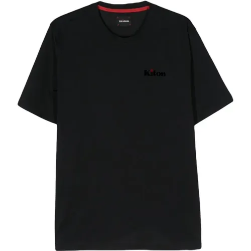 Schwarzes Rundhals Kurzarm T-Shirt - Kiton - Modalova