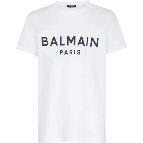 T-Shirt aus Bio-Baumwolle mit geflocktem -Logo in Weiß - Balmain - Modalova