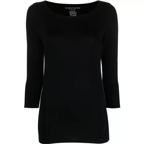 Knit U-Neck Long Sleeve Top , female, Sizes: S, L - majestic filatures - Modalova