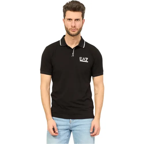 Schwarzes Baumwoll-Poloshirt mit Logo , Herren, Größe: 2XL - Emporio Armani EA7 - Modalova