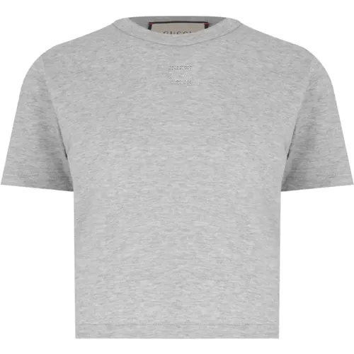 Kristall G Logo Cropped T-Shirt , Damen, Größe: L - Gucci - Modalova