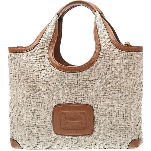 Small Leather and Straw Shopping Bag , female, Sizes: ONE SIZE - Hogan - Modalova