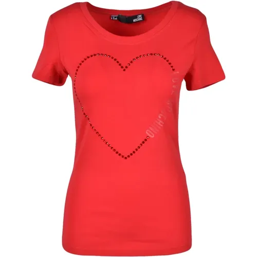 Baumwolle Elasthan T-shirt , Damen, Größe: M - Love Moschino - Modalova