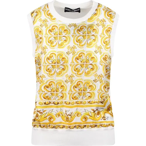 Graphic Print Silk Sleeveless Vest , female, Sizes: M, S - Dolce & Gabbana - Modalova