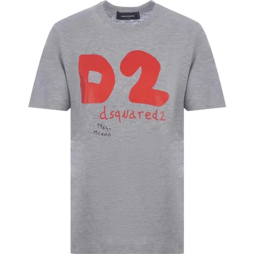 Baumwoll T-Shirt, Grau, , Damen, Größe: L - Dsquared2 - Modalova