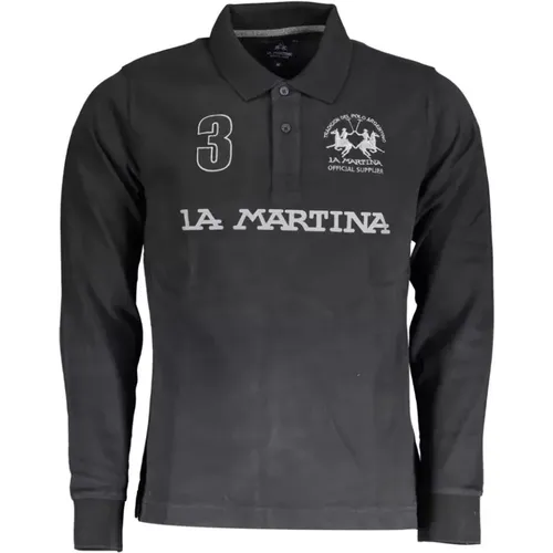 Schwarzes Baumwoll-Poloshirt mit langen Ärmeln , Herren, Größe: S - LA MARTINA - Modalova
