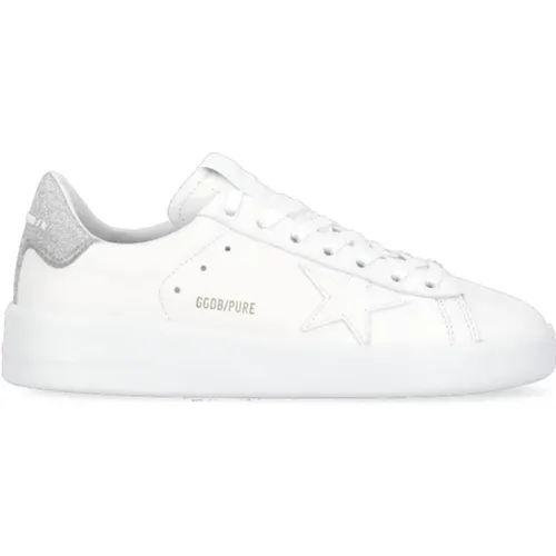 Weiße Ledersneakers mit Glitzerabsatz , Damen, Größe: 39 EU - Golden Goose - Modalova