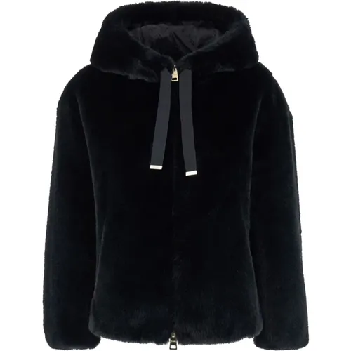 Schwarzer Bomber Faux Fur Mantel , Damen, Größe: 2XS - Herno - Modalova