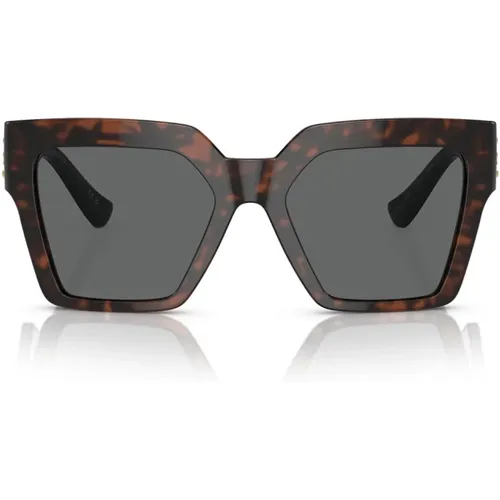 Butterfly Sunglasses with Dark Grey Lens and Havana Frame , female, Sizes: 54 MM - Versace - Modalova