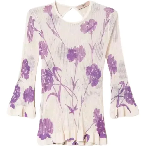 Zarte Bluse mit Blumenmuster aus Baumwollmischung , Damen, Größe: L - Twinset - Modalova