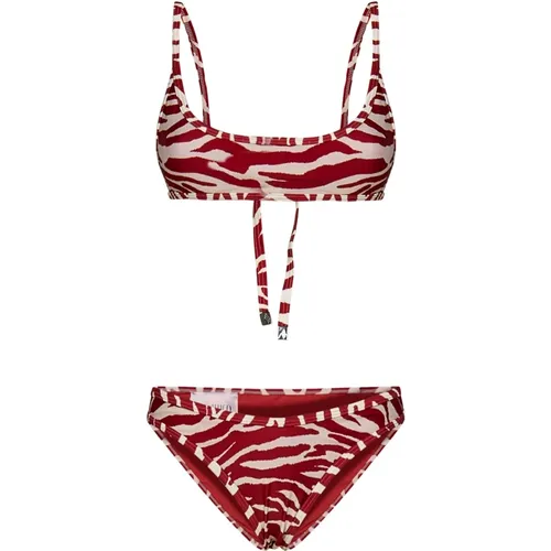 Zebra Print Bikini Swimwear Red , female, Sizes: L - The Attico - Modalova