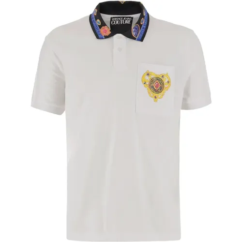 Logo Baumwoll-Poloshirt Weiß , Herren, Größe: S - Versace Jeans Couture - Modalova