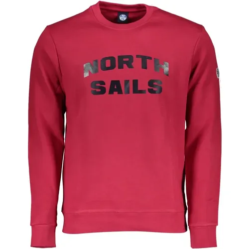 Roter Baumwollpullover mit Logo-Print , Herren, Größe: L - North Sails - Modalova