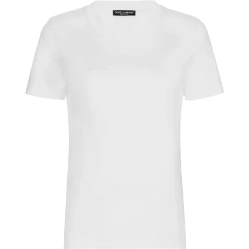 Embossed Logo Cotton T-Shirt , female, Sizes: S, XS, M, 2XS - Dolce & Gabbana - Modalova
