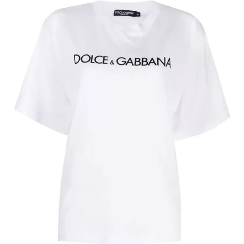 Logo-Print Baumwoll T-Shirt Rundhals , Damen, Größe: 2XS - Dolce & Gabbana - Modalova