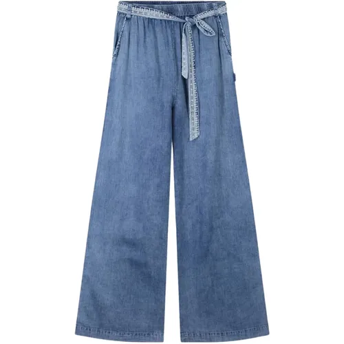 Wide Leg Indigo Embroidered Jeans , female, Sizes: L, XS, M - Summum Woman - Modalova