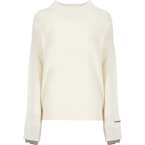 Ivory Wolle Kaschmir Rundhals Pullover , Damen, Größe: S - pinko - Modalova