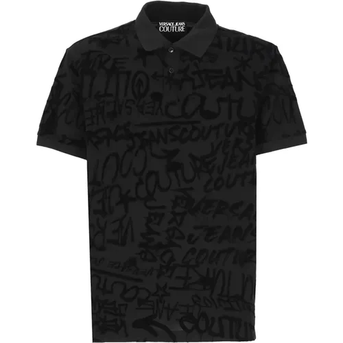 Schwarzes Baumwoll-Poloshirt mit Graffiti-Motiv , Herren, Größe: 2XL - Versace Jeans Couture - Modalova