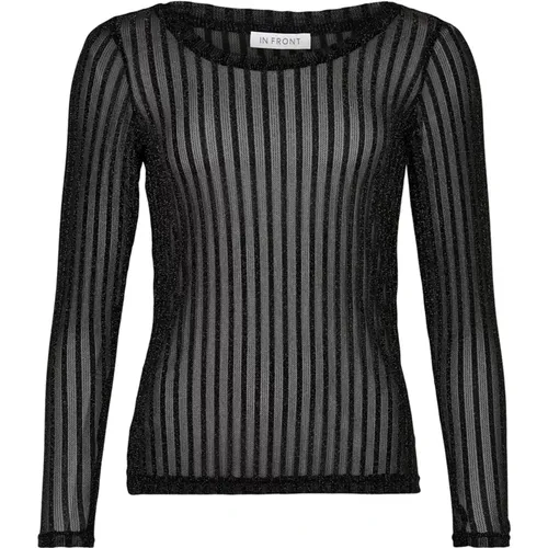 Giana Mesh Blouse with Striped Pattern and Sparkling Details , female, Sizes: M, L, XL, 2XL, S - IN Front - Modalova