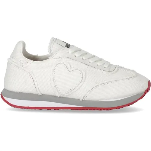 Weiße Leinwand-Sneaker mit Fransen , Damen, Größe: 37 EU - Love Moschino - Modalova