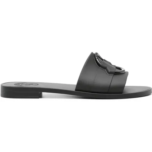 Schwarze Slide Sandalen , Damen, Größe: 36 EU - Moncler - Modalova