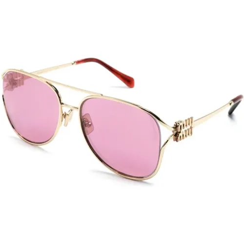 Gold Sunglasses with Original Case , female, Sizes: 58 MM - Miu Miu - Modalova