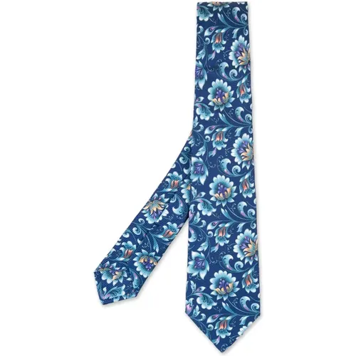 Blue Silk Floral Print Tie , male, Sizes: ONE SIZE - Kiton - Modalova