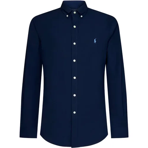 Blaues Slim-Fit Hemd mit Button-Down-Kragen , Herren, Größe: S - Polo Ralph Lauren - Modalova