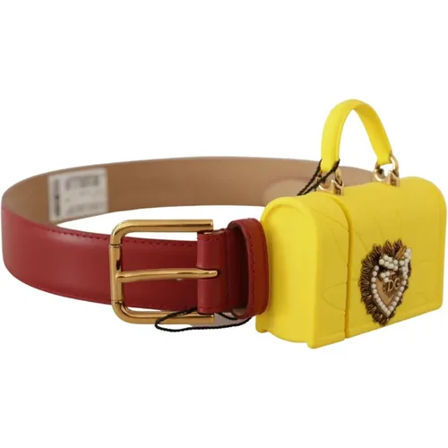 Rotes Leder Gelbes Devotion Herz Tasche Schnallen Gürtel - Dolce & Gabbana - Modalova