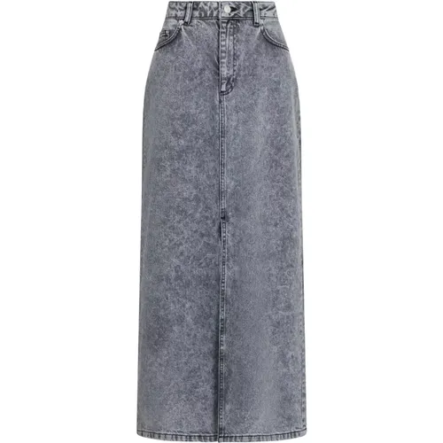 Denim Maxi Skirt with Front Slit , female, Sizes: L, M, 2XL - NEO NOIR - Modalova