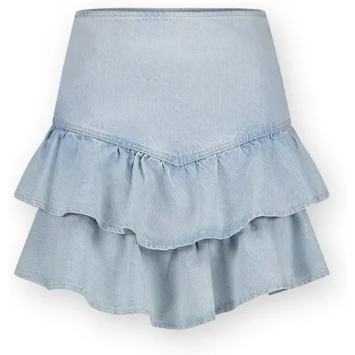 Light Denim Ruffle Mini Skirt , female, Sizes: W27, W26, W28, W29, W30 - Homage - Modalova