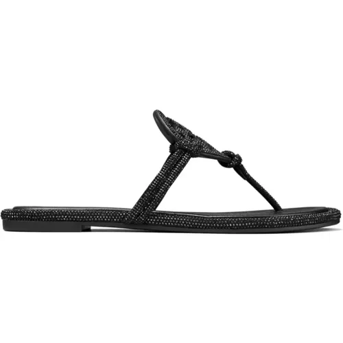 Schwarze Sandalen mit Kristallverzierung , Damen, Größe: 37 1/2 EU - TORY BURCH - Modalova