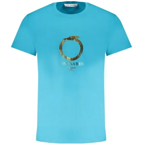 Blau Baumwolle Logo Print T-Shirt , Herren, Größe: M - Trussardi - Modalova