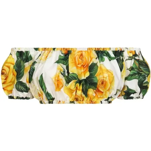 Blumenmuster Off-Shoulder Top , Damen, Größe: S - Dolce & Gabbana - Modalova