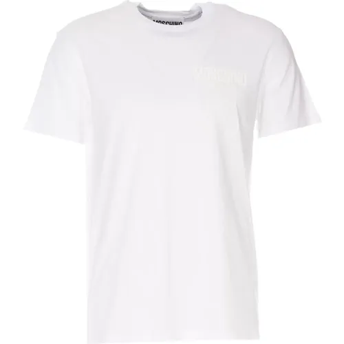 Weißes Baumwoll Rundhals Logo Print T-Shirt - Moschino - Modalova